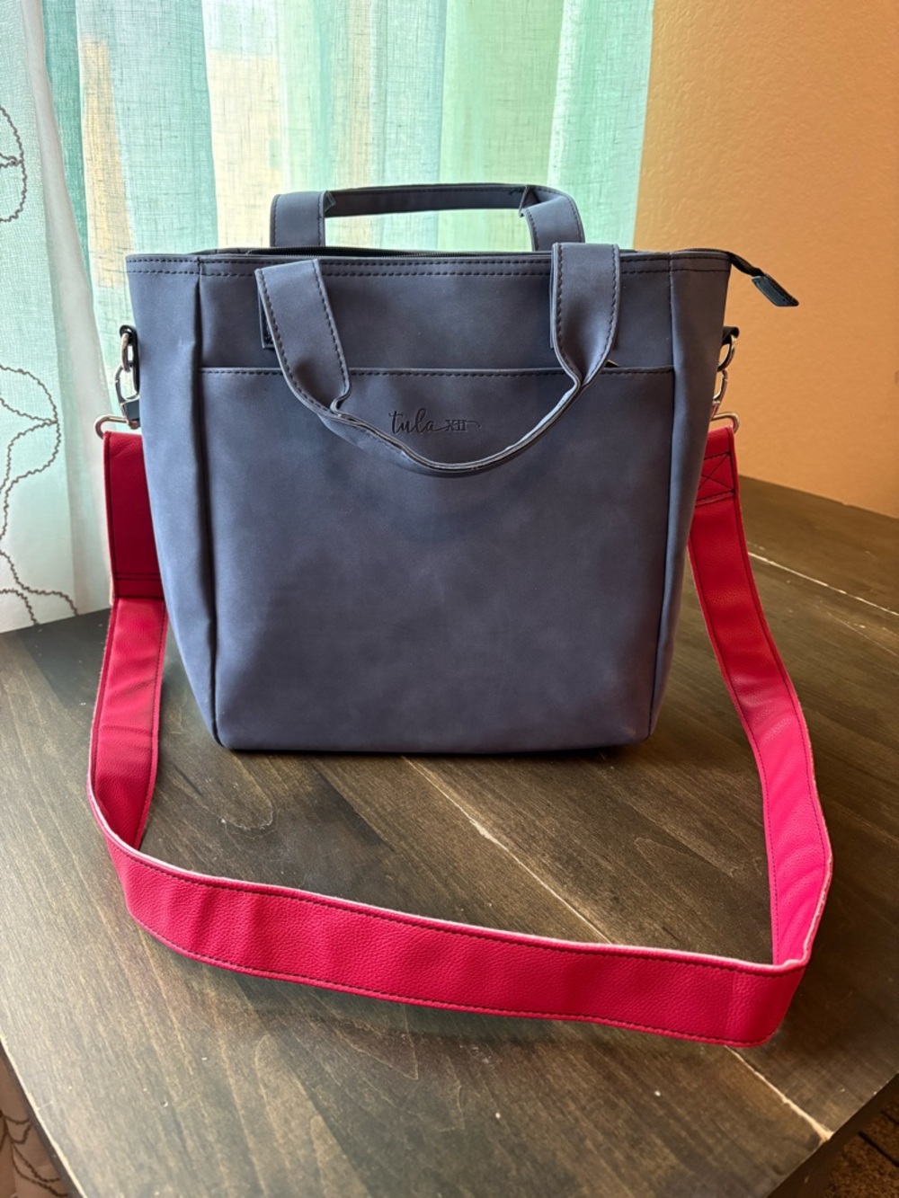 Tula Xii Blue Tote with Bright Pink Adjustable Strap